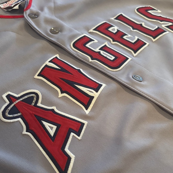 Majestic Los Angeles Anaheim Angels Baseball Gray and Red Jersey - Picture 3 of 7